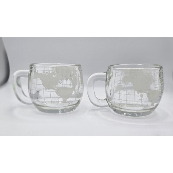 Vintage Nestlé Nescafe World Map Globe Glass Mugs – Set of 2